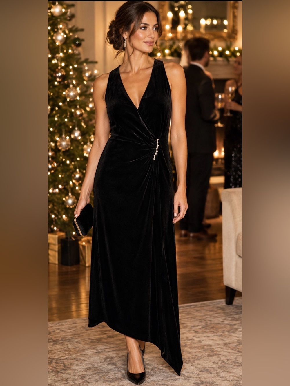 Signature by Robbie Bee Black Velvet Open Back Dress Sz 18W - NWT